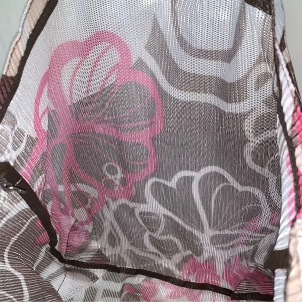 Mesh Beach Tote Bag Brown Pink White Top Handle Summer Pool Shoulder Picnic
